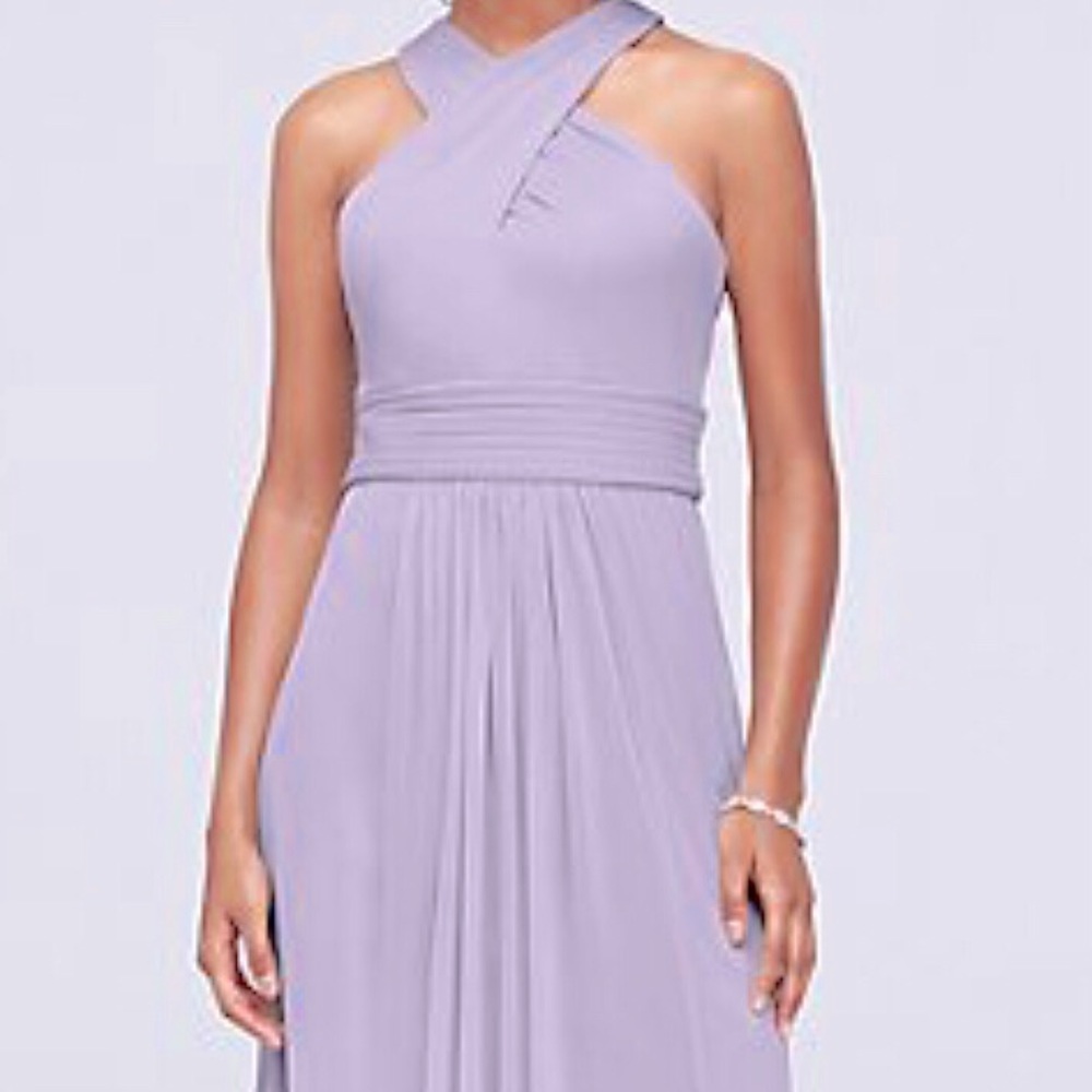 David’s Bridal- CRISSCROSS HIGH-NECK MESH BRIDESMAIDS DRESS
